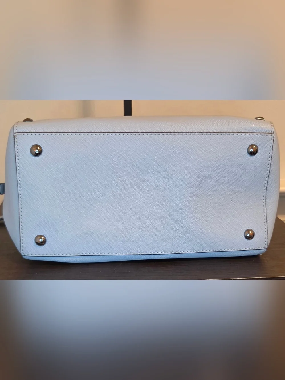 Michael Kors Studded Saffiano Leather Satchel Crossbody Light Blue Gunmetal